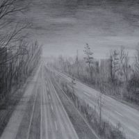 "Stadtautobahn an einem Vormittag im Januar", Bleistift auf Papier, 21 x 29,7 cm, 2022